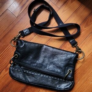The Sak Black Leather Crossbody Foldover Bag